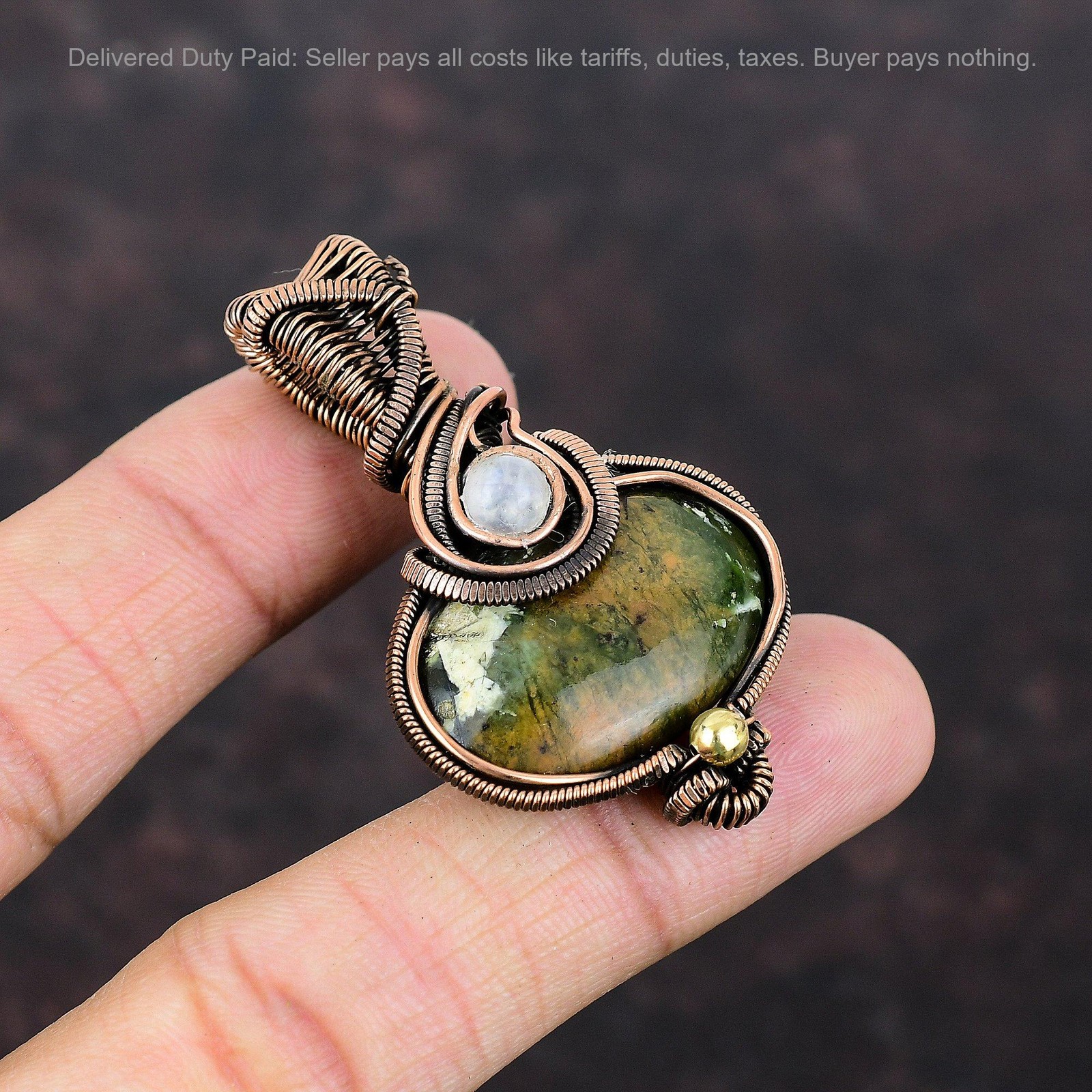 Copper Australian Chrome Chalcedony Gemstone Rainbow Moonstone Elegant Pendant