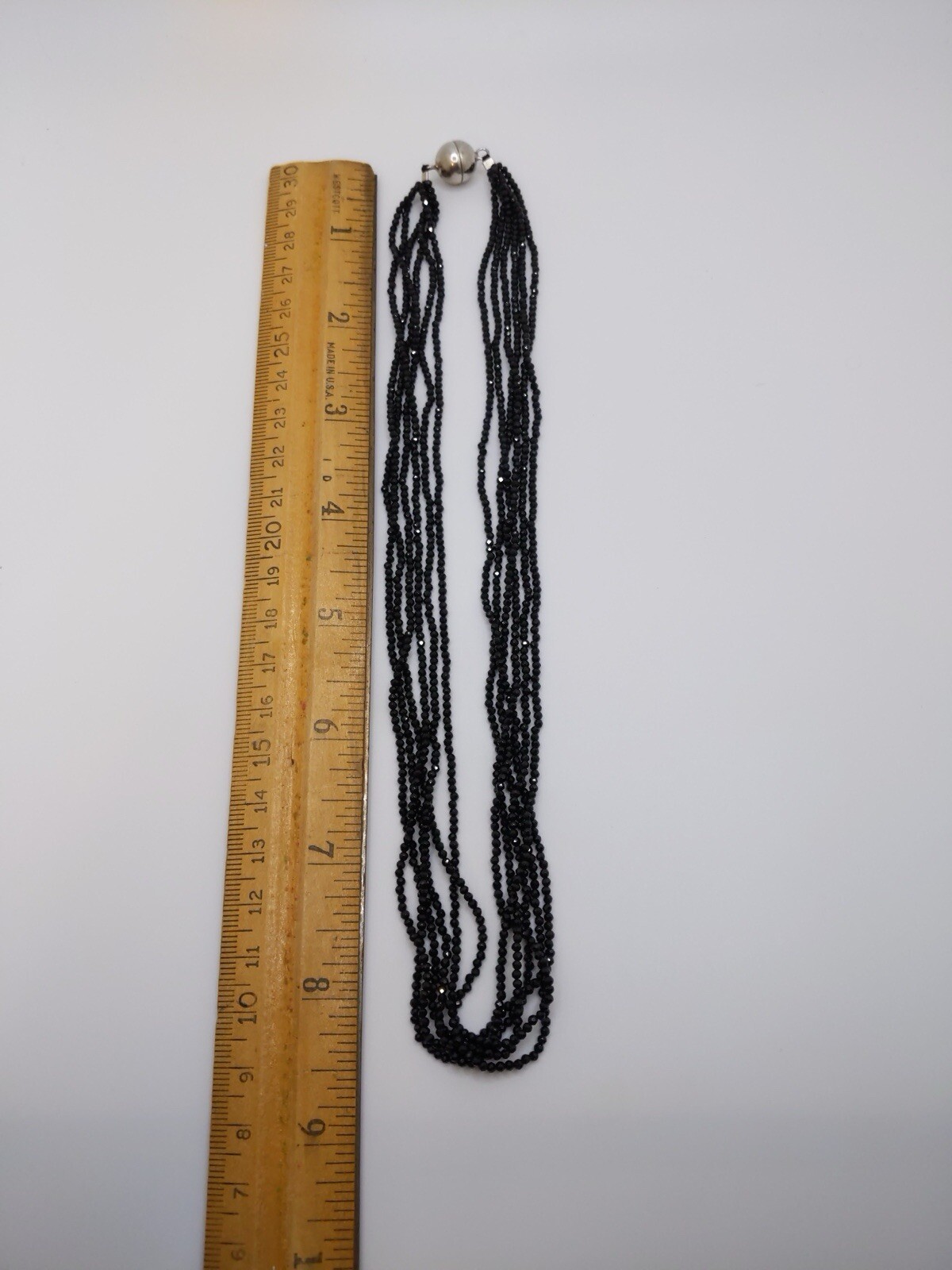 Sterling Silver Black Spinel Faceted Bead Six Strand 18″ Necklace Sparkly Fun