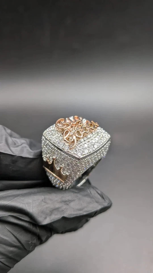 Custom Lab Created Diamond Name Big Out Personalized Ring 14K Rose Gold Plated
