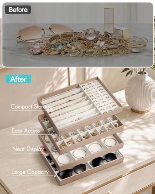 Stackable Jewelry Tray, Drawer Organizer, 40-Grid Display,| 40 40 Grids Toffee