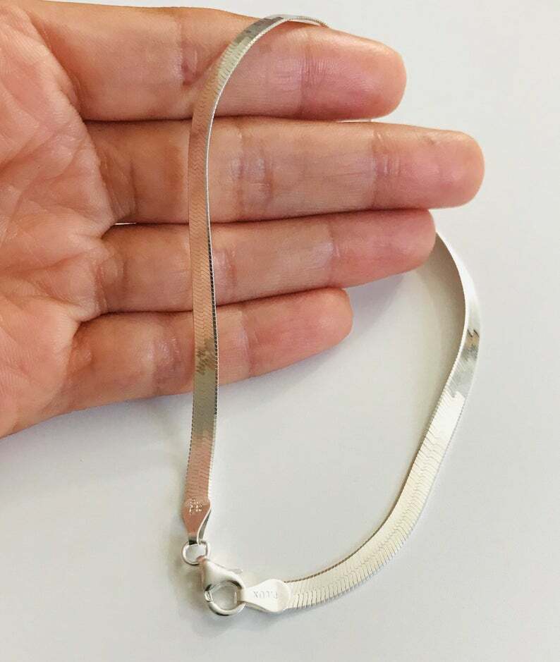 925 STERLING SILVER 4.3mm HERRINGBONE ANKLET 9 ” LONG -EA24