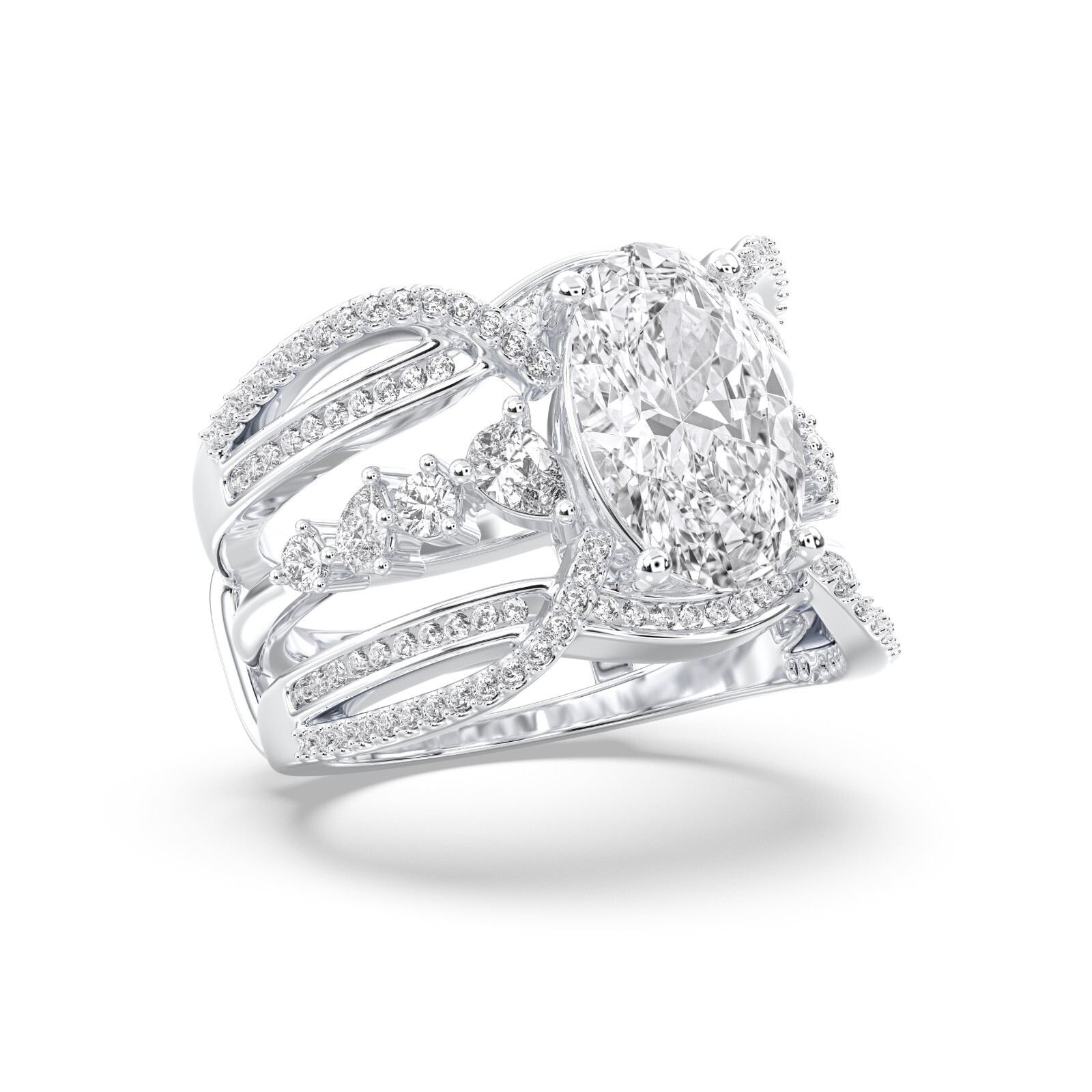 3.75 CT Oval , Pear & Round Cut Moissanite Luxuriance Engagement Ring in Silver