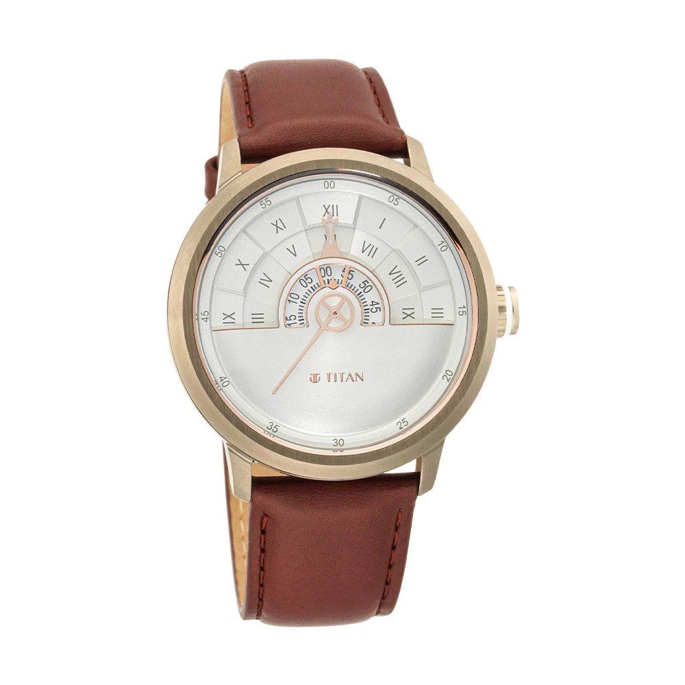 Titan Grandmaster 1828QL02 White Dial Analog Leather Strap Watch for Men