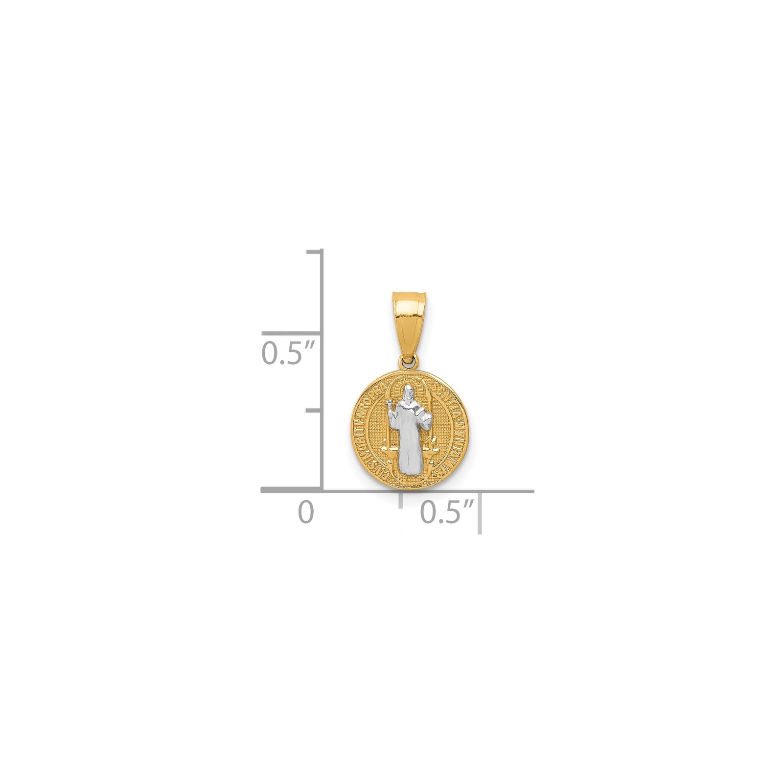 10k Yellow Gold Rhodium St Benedict Pendant Dual-Tone Catholic Medal Jewelry