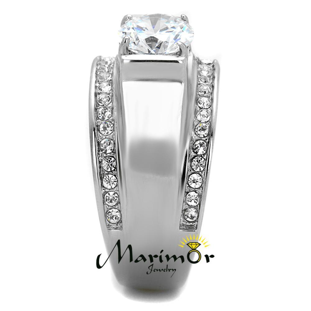 Men’s 2.25 Ct Round Cut Cubic Zirconia Silver Stainless Steel Ring Sizes 8-13