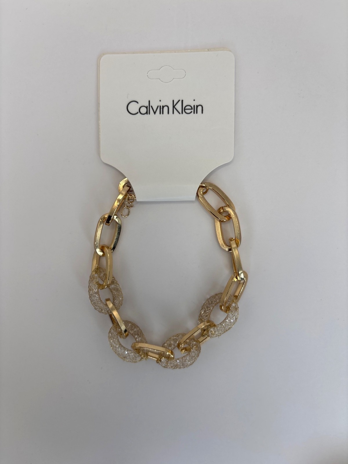 Calvin Klein Gold Tone Chain Link Bracelet with Mesh Links NEW