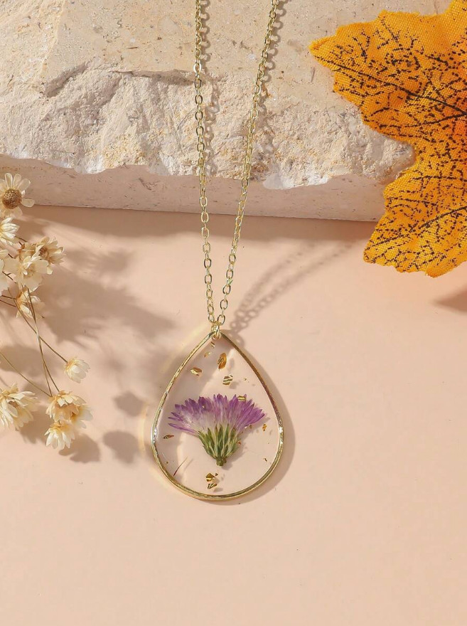 1 PCS Dried Pressed Daisy Real Flower Resin Pendant Necklace Handmade Chain USA