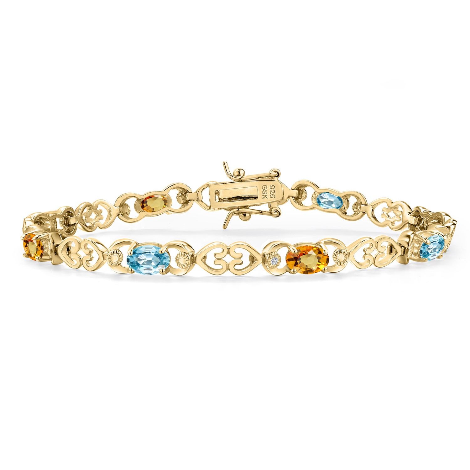 18K Yellow Gold Plated Silver Blue Zircon and Yellow Sapphire and Lab Grown