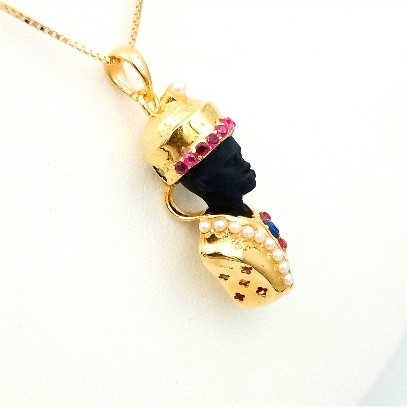 Venetian Moor Pendant Gold Plated 925 Silver with Rubies and Sapphire, Italy