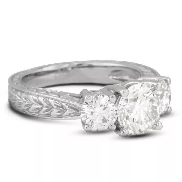Three Stone Engagement Ring 18K Gold Vintage 1.26 CT Round Natural Diamond F SI1