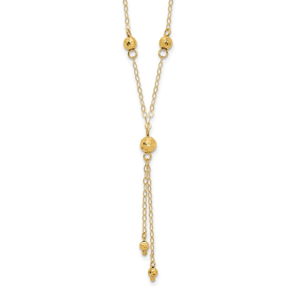 14k Yellow Gold Diamond-cut Bead Lariat Necklace Plus 2 inch Extension 16 In