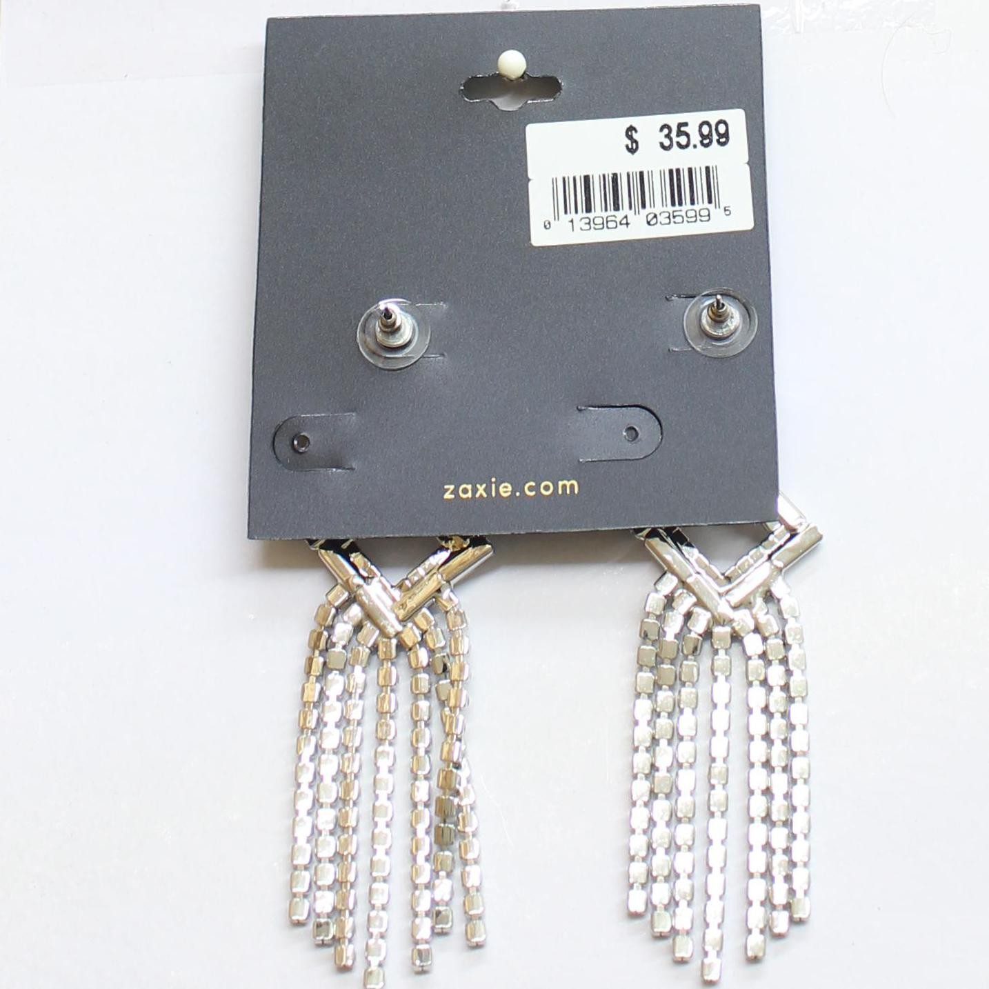 Z by Zaxie Fringe Diamond Frame Post Earrings Silver Gray / Clear 3.5″