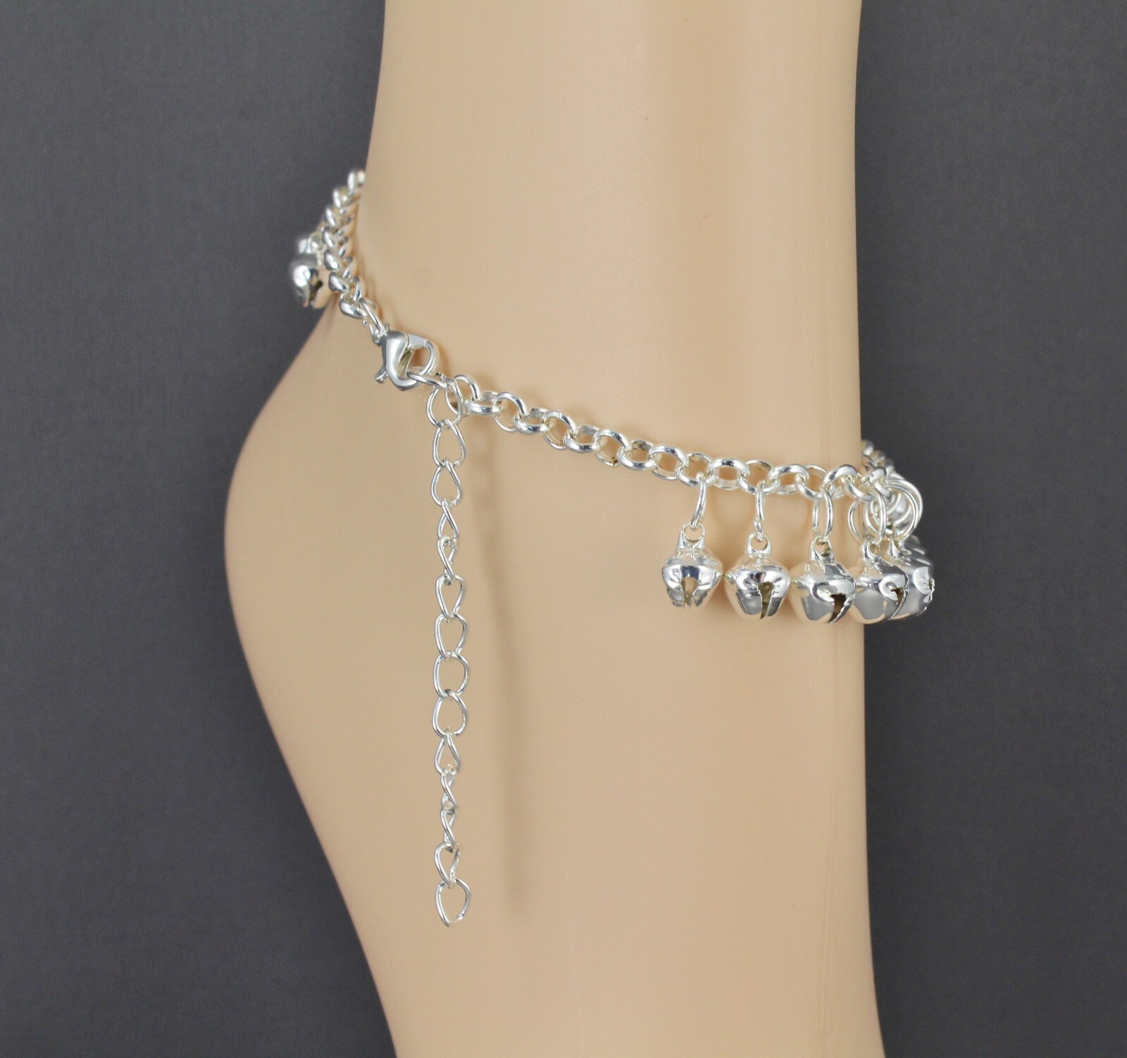silver jingle bells adjustable anklet ankle bracelet belly dancer 8-10″ long
