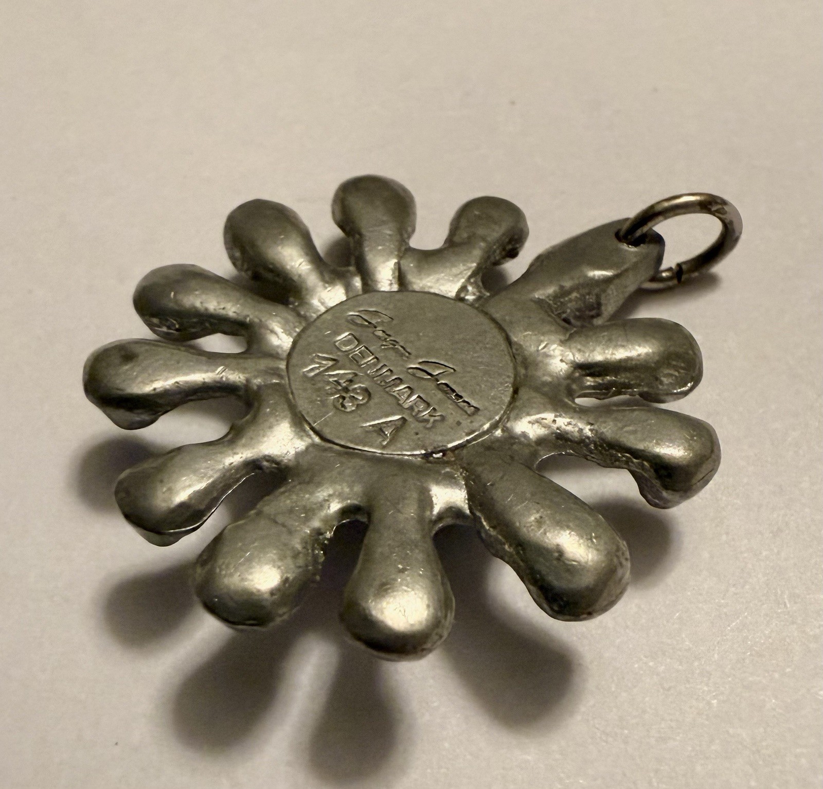Jorgen Jensen Danish Modern Pewter Pendant Blue Glass Stone Denmark—No Chain