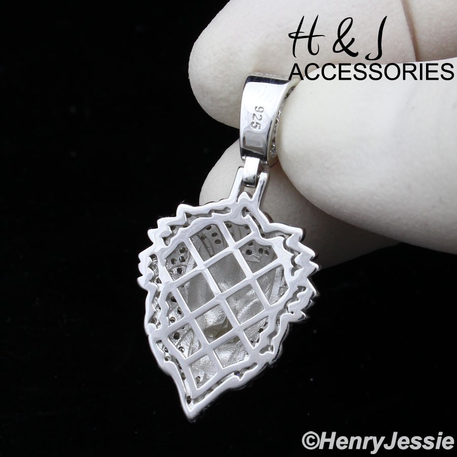 MEN SOLID 925 STERLING SILVER BLING MOISSANITE 3D LION FACE PENDANT*ASP559