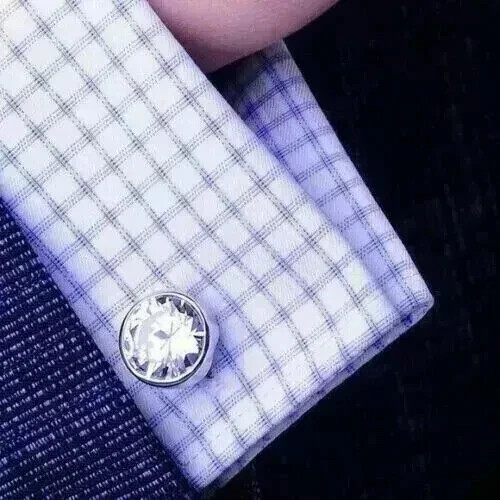 3.50Ct Round Cut Lab Created Diamond Men’s Cufflink 14K White Gold Finish Silver