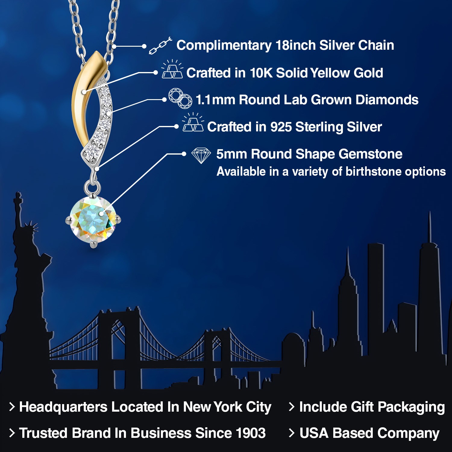 925 Silver and 10K Yellow Gold Mercury Mist Mystic Topaz and Lab Grown Diamond