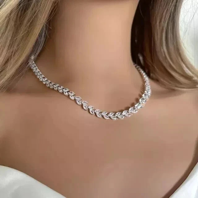 14CT Marquise Lab-Created Diamond Tennis Necklace 14K White Gold Plated 18″