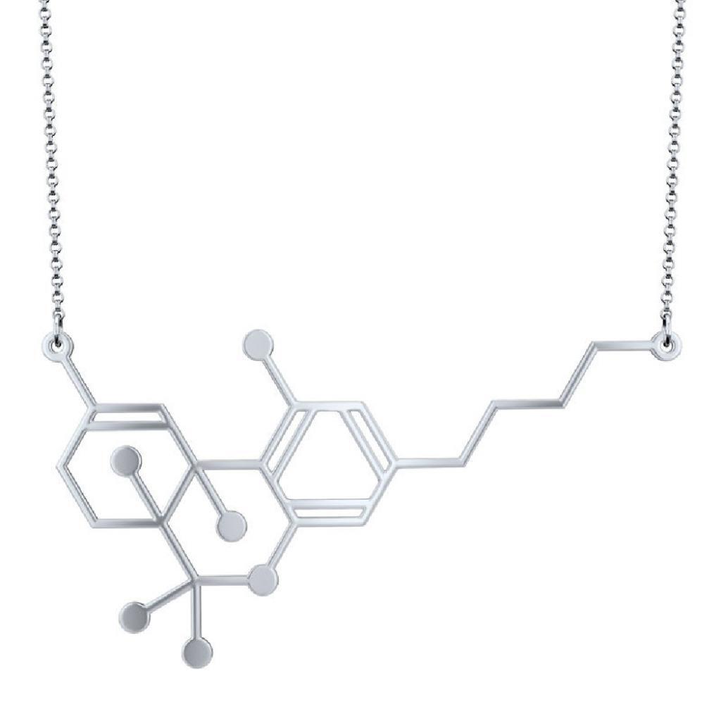 THC MOLECULE NECKLACE Marijuana Pot Weed Science Chemistry Black Gold or Silver