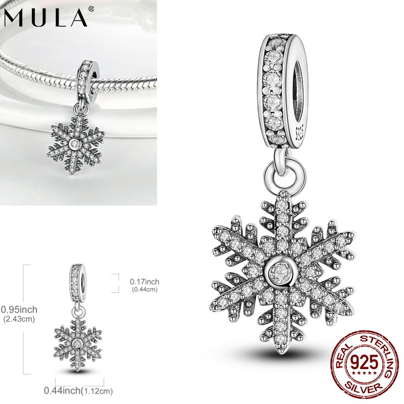 MULA 925 Sterling Silver Charm Clear 5A Zircon Snowflake Bead for Women Bracelet