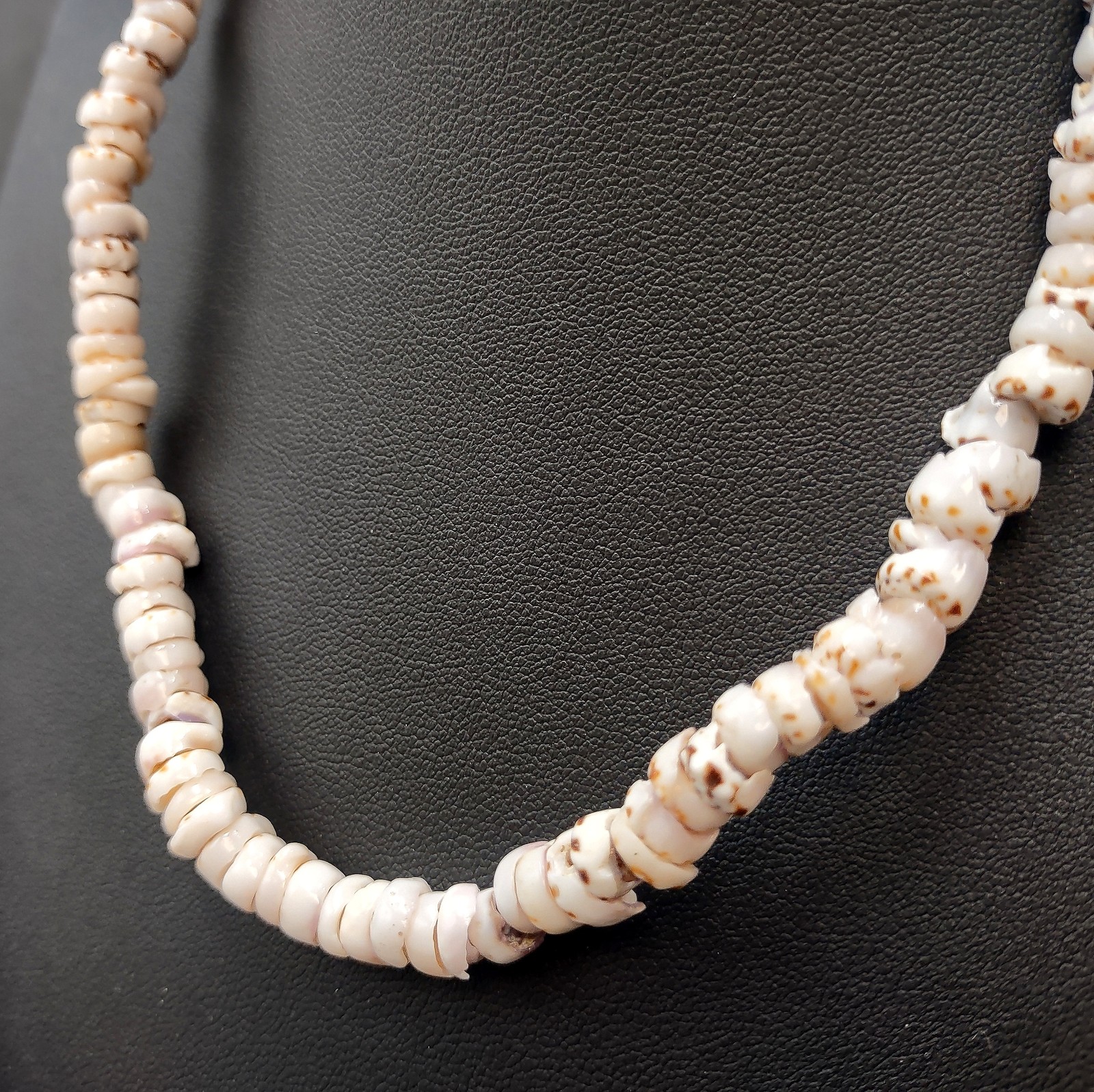 Tiger Puka Seashell Necklace (1 necklace approx. 16 inches x 5+ mm)