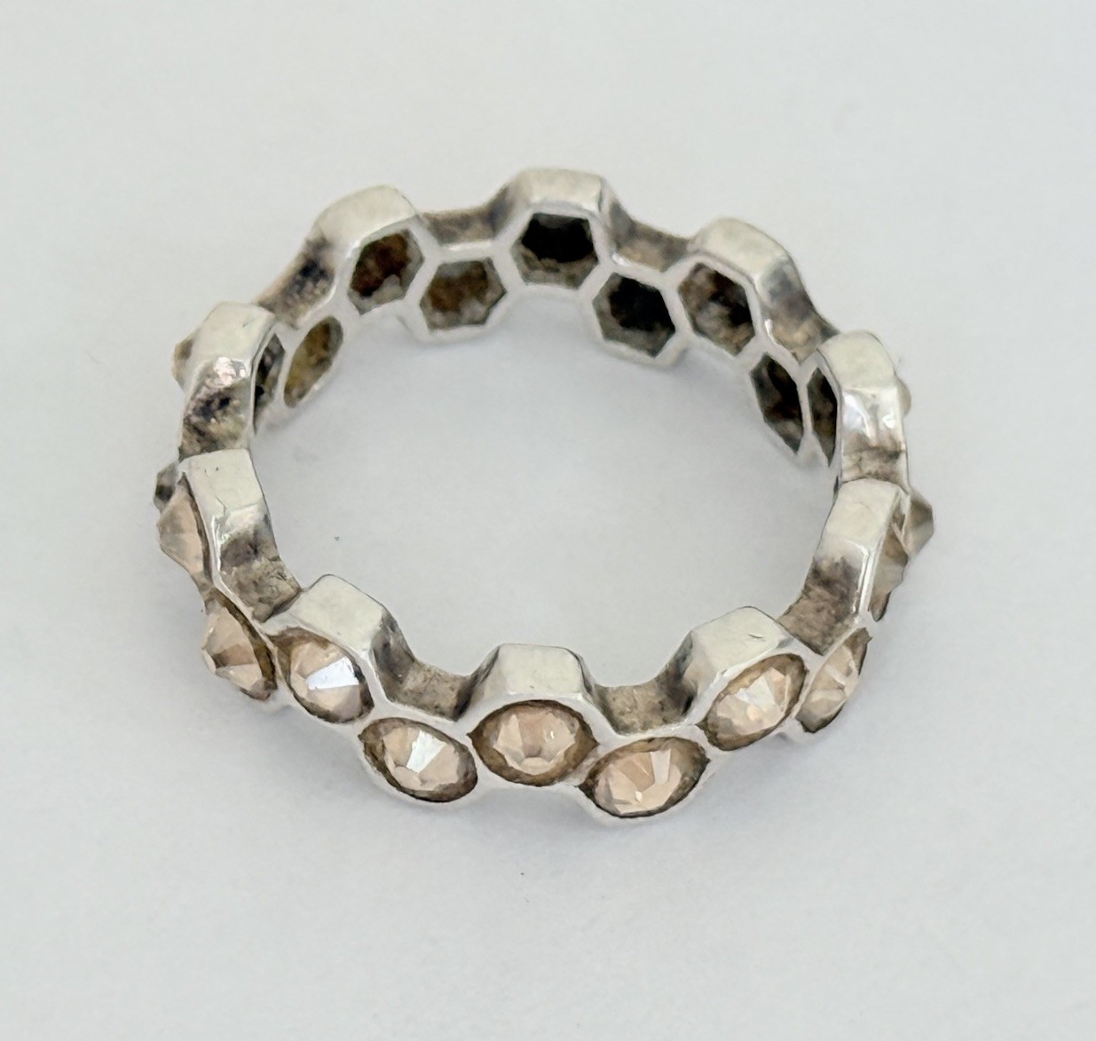 Mignon Faget 925 Sterling Silver Honey Crystal Hive Honeycomb Ring Size 8