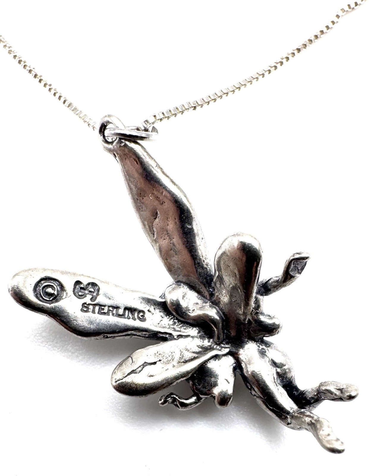 925 Sterling Silver Fairy Pendant Necklace 18″ Box Chain Fantasy Pixie 4.76g