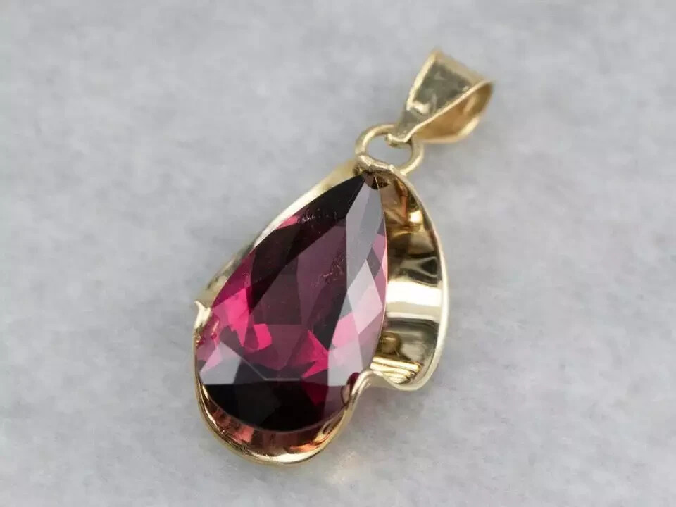 2.00Ct Pear Cut Red Ruby Solitaire Pendant 14K Yellow Gold Finish 18″ Free Chain
