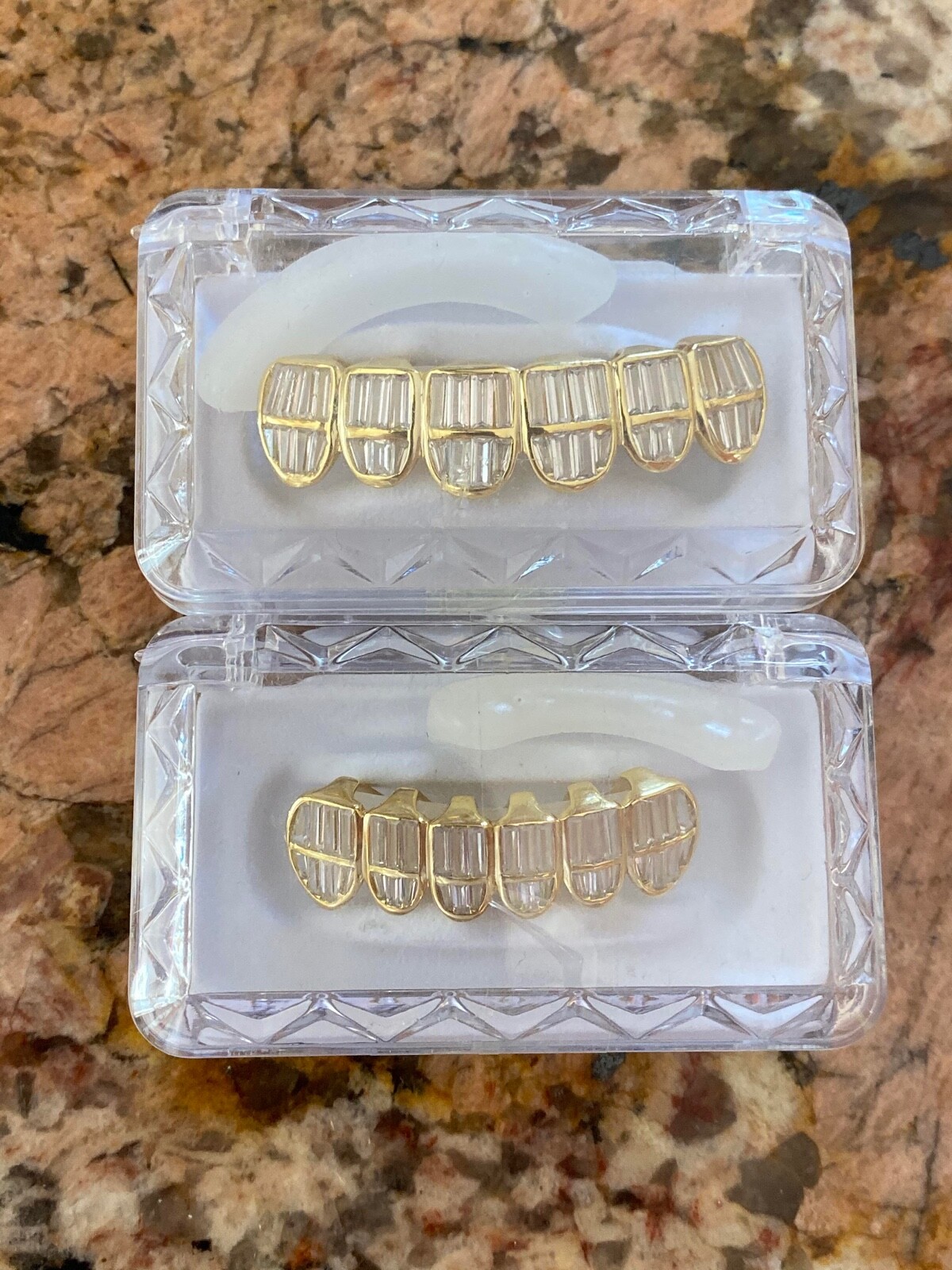 Real 925 Silver 14k Gold Plated ICED Baguette CZ GRILLZ Teeth Fronts Grills