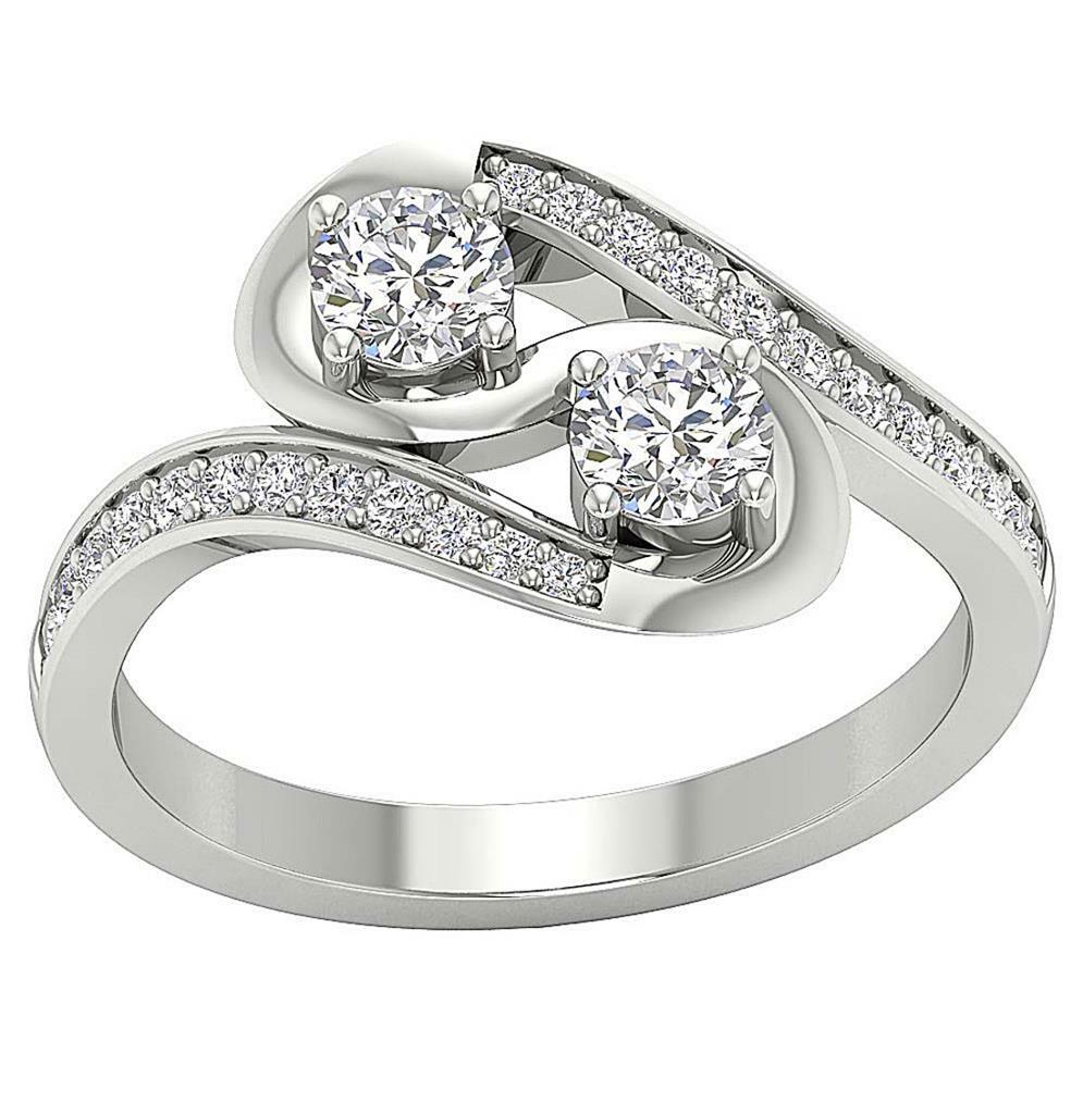 I1 G 1.00 Ct Round Cut Diamond Forever Us Two Stone Ring 14K White Gold 12.40 mm