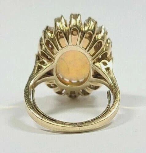 2.80Ct Oval Cut Genuine Fire Opal Halo Engagement Ring 14K Yellow Gold Plated