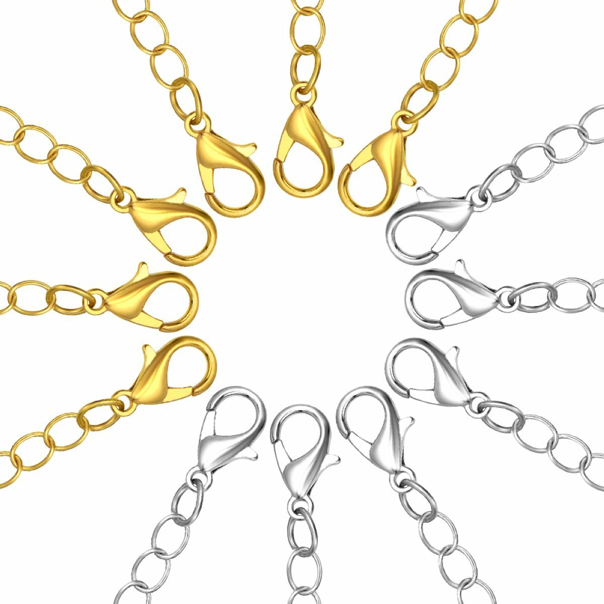12-Pack Extender /Safety Chain Extender Necklace Bracelet Lobster lock 3″ 4″ 6″