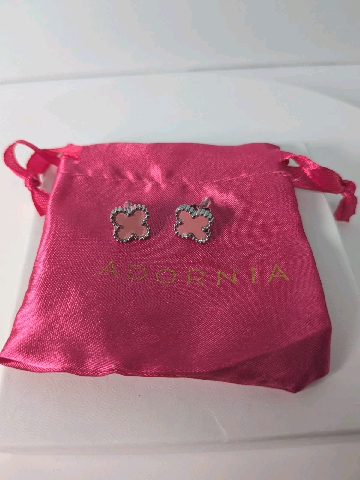 Adornia Set 3 Clover Stud Earrings Silver Pink Black White 14k Gold or Rhodium
