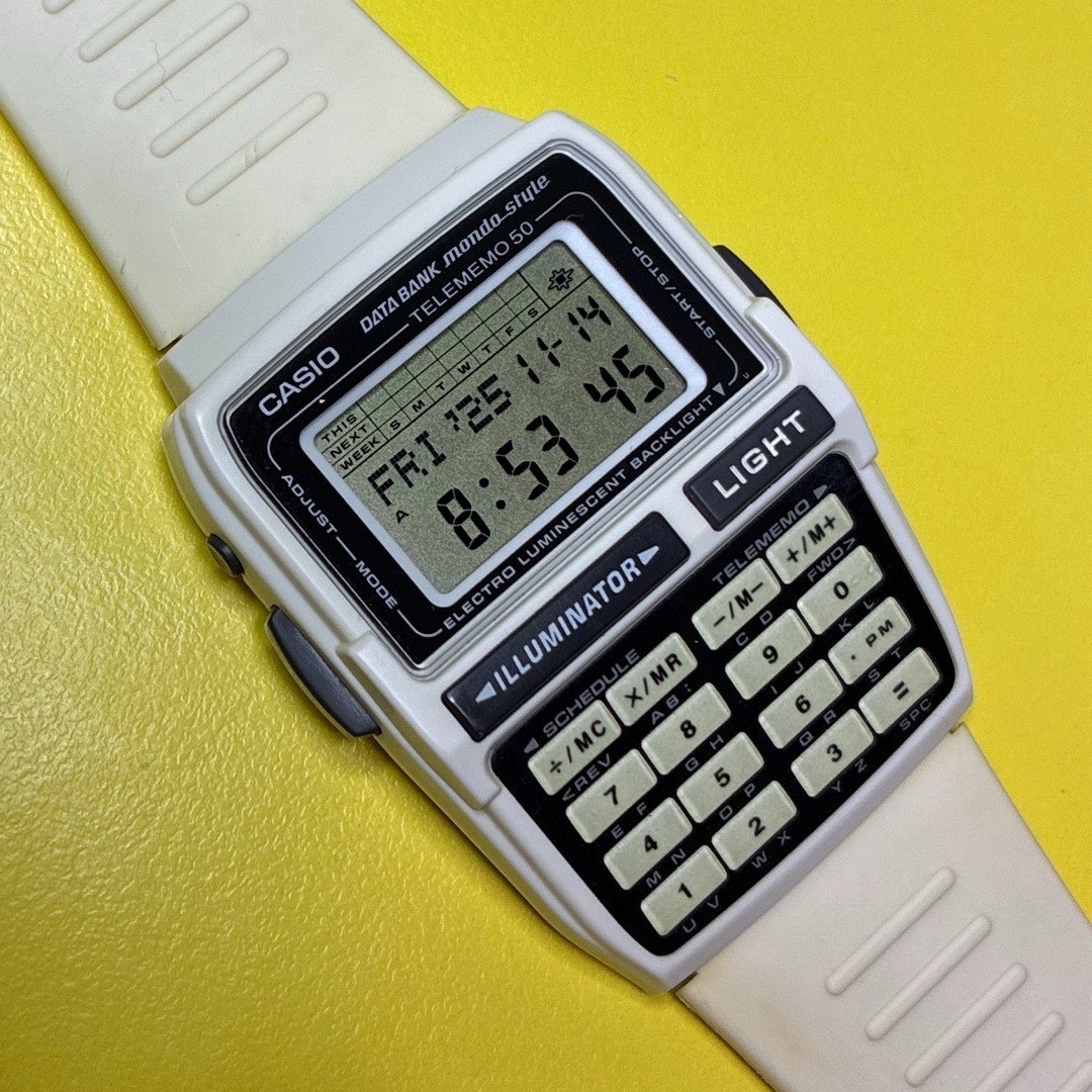 Vintage Casio Data Bank DBC-63MS-7T Mondo Style Watch Telememo 50 White Y2K Rare