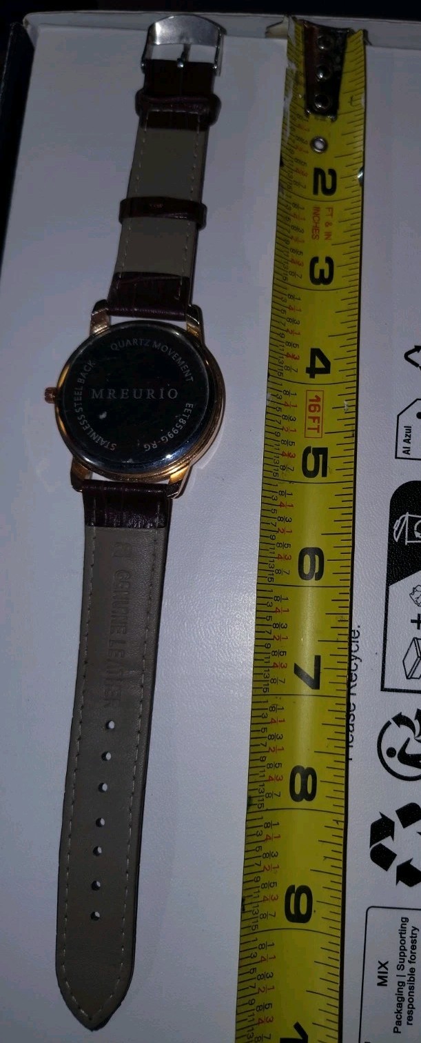 Mens Mreurio Round Rose Gold Tone Brown Leather Band Analog Watch