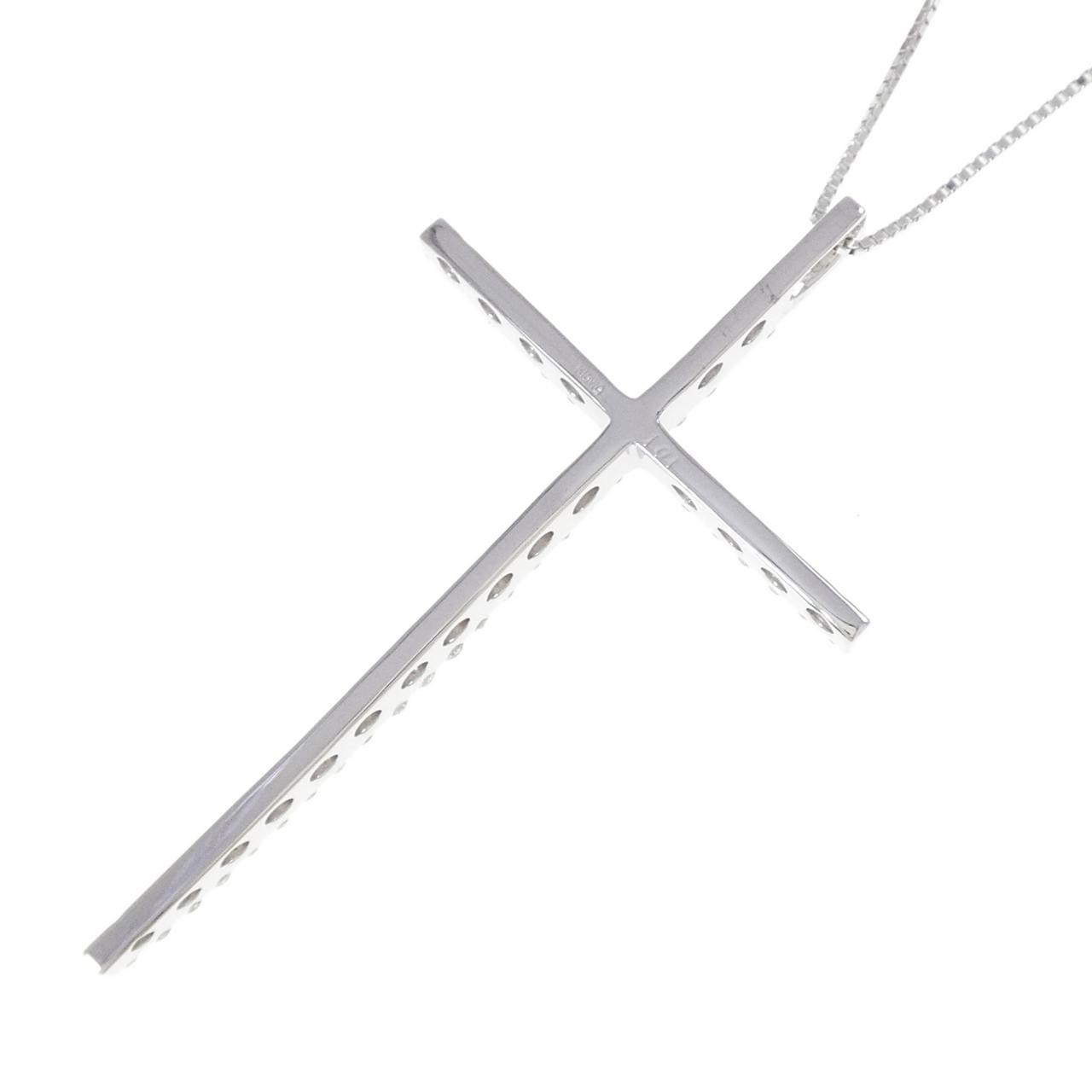 Authentic K18WG Cross Diamond Necklace 1.01CT #270-004-157-7988