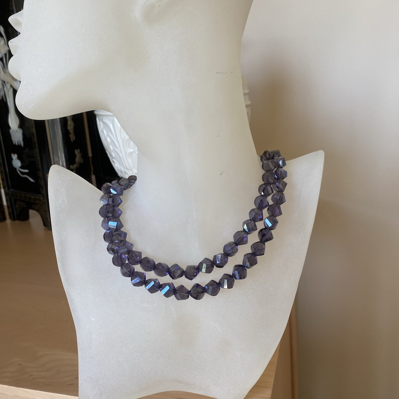 Vintage Czech Art Glass Necklace Estate Jewelry Pre-owned Flapper Girl Style 28″