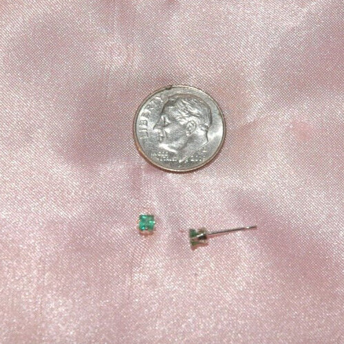 3MMSQUARE EMERALD STUD EARRINGS IN STERLING SILVER app. .30 ct.