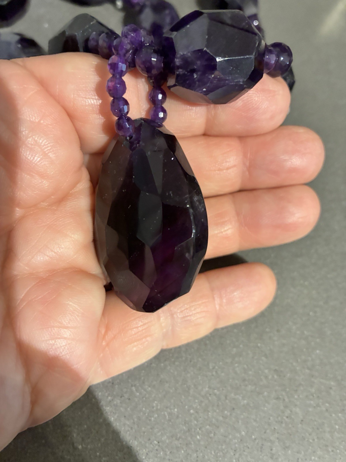 VTG 14K GOLD FILLED MASSIVE AMETHYST BEADED STATEMENT PENDANT NECKLACE 140g 20”