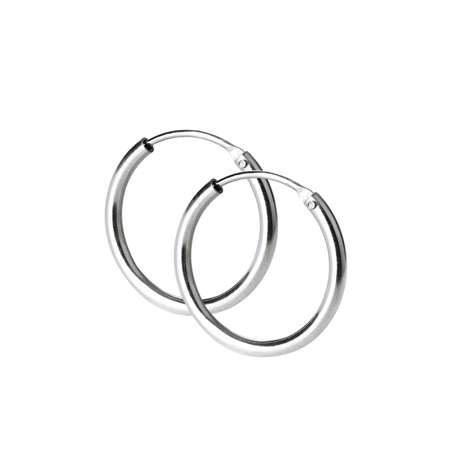 Rhodium Sterling Silver Hinged Hoop Earrings 10mm 12mm 14mm