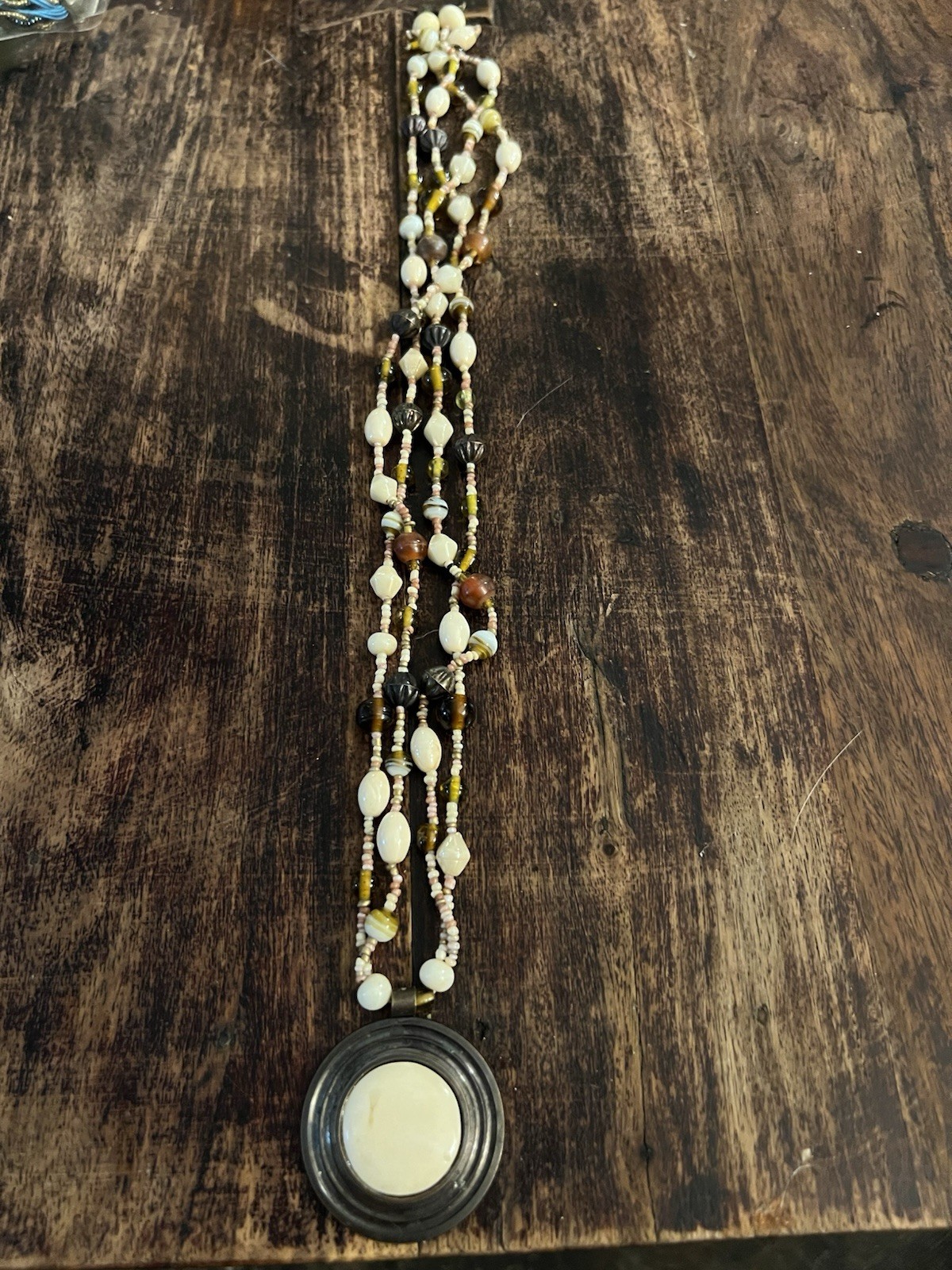 Vintage The Limited brown and White Beaded Necklace Pendant