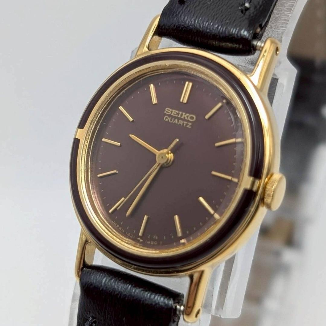 SEIKO Socie Gold Dress Quartz Watch Deadstock Brown Dial wrist 16cm/6.3in