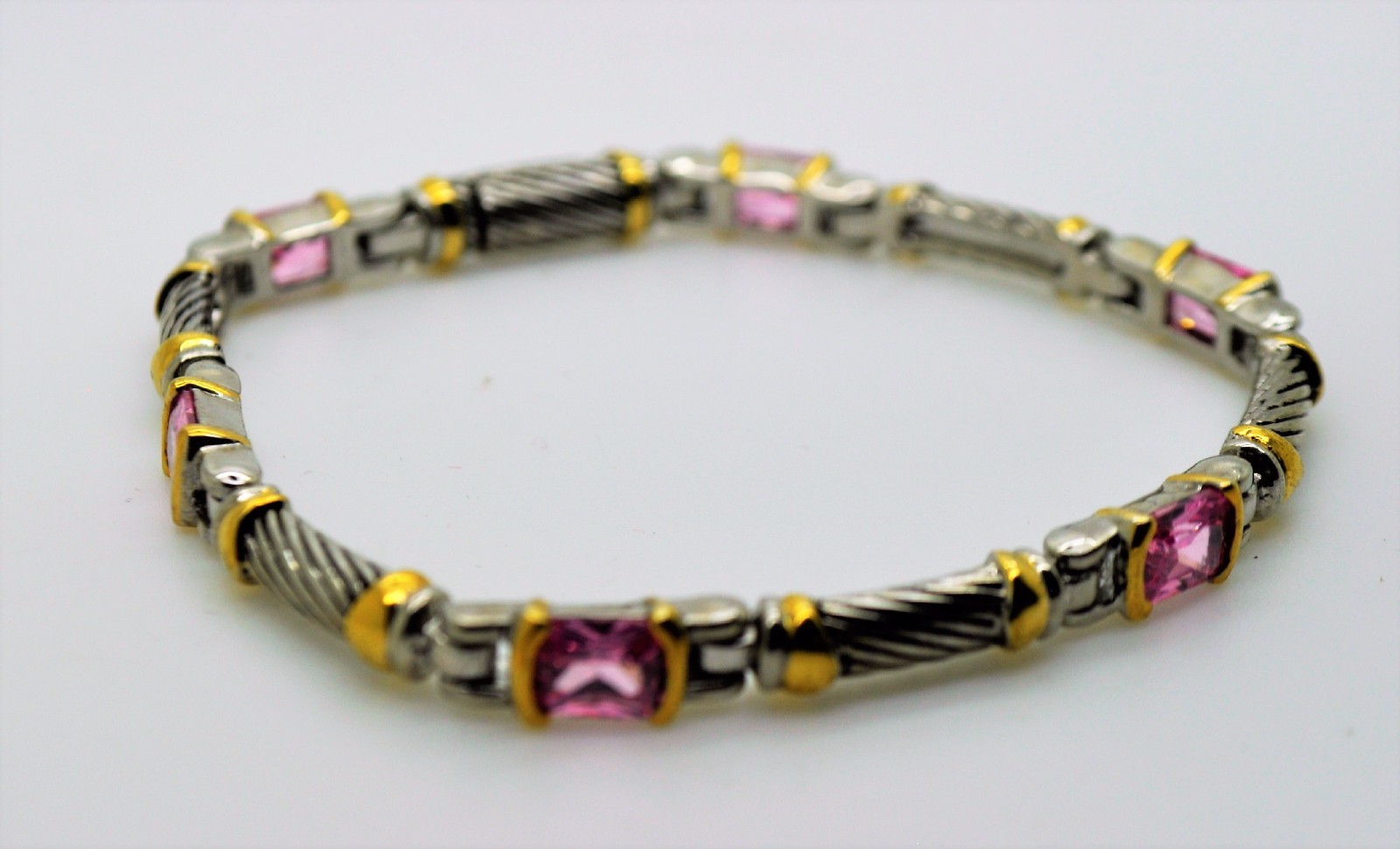 AB082 Exquisite Design Silver Gold cable Pink Cubic zircon fashion Bracelet