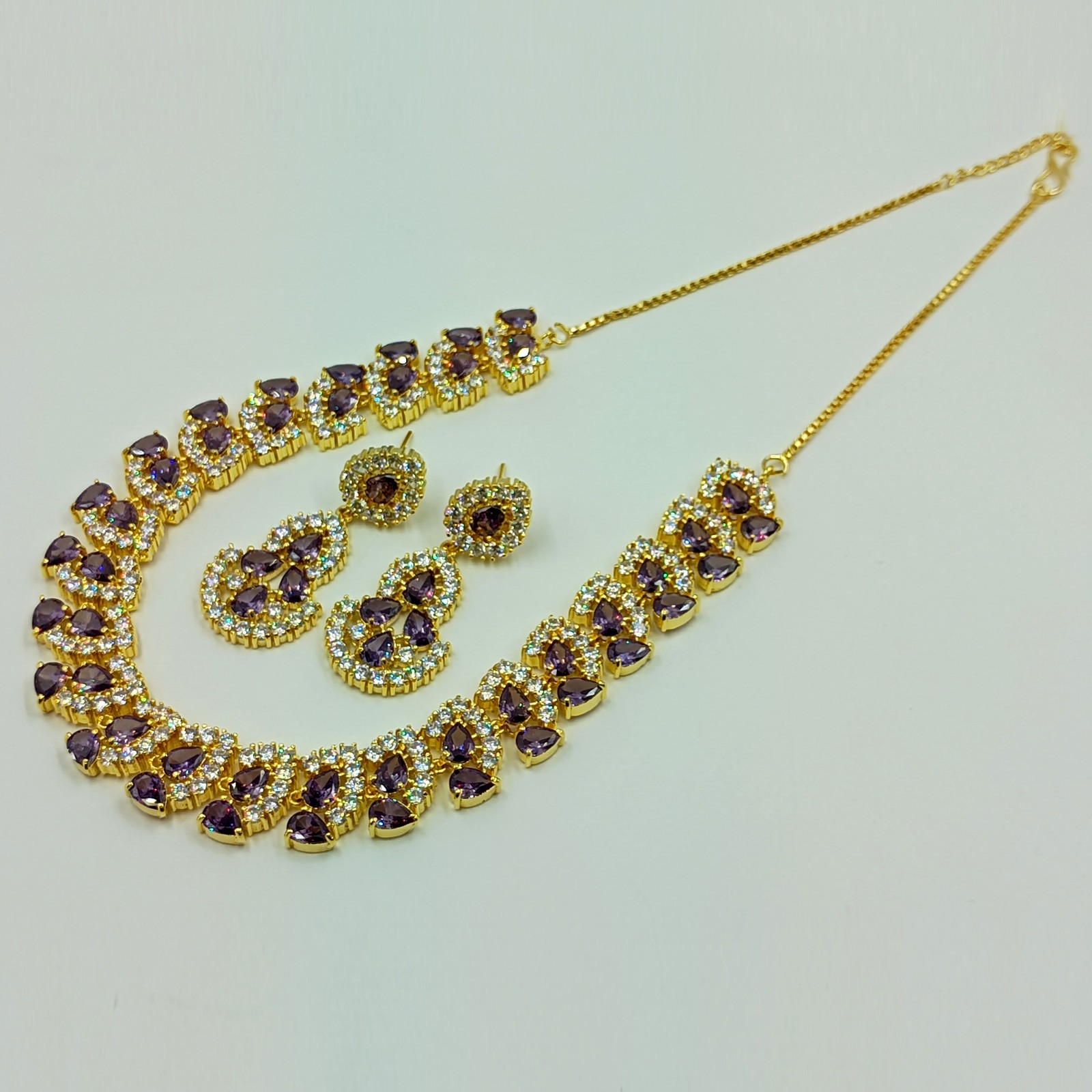 Amethyst Stone Necklace Set 22k Gold Plated Statement Ethnic Party Wear Jewelry
