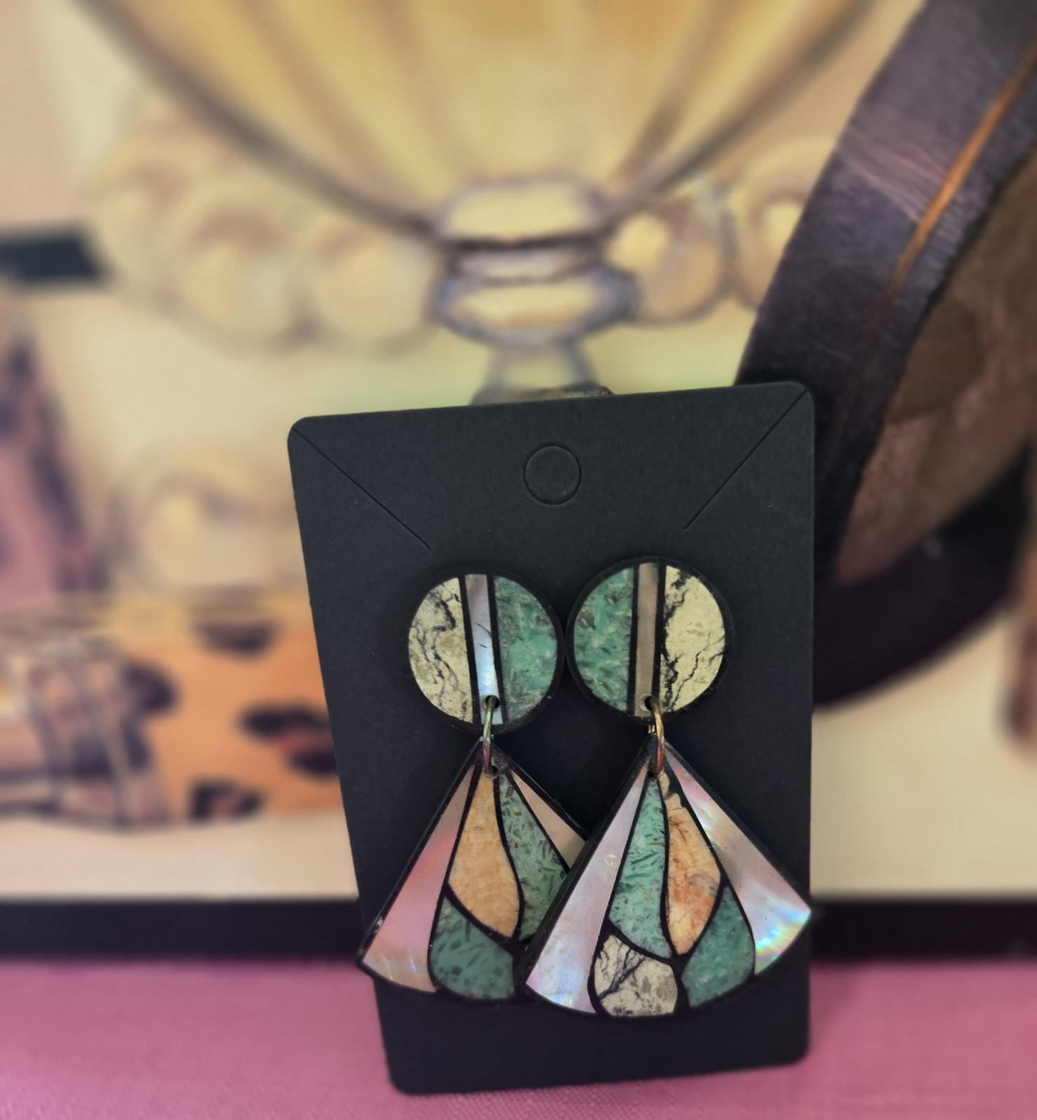 Multicolor Green Beige Geometric Dangle Drop Earrings Resin Acrylic Butterfly