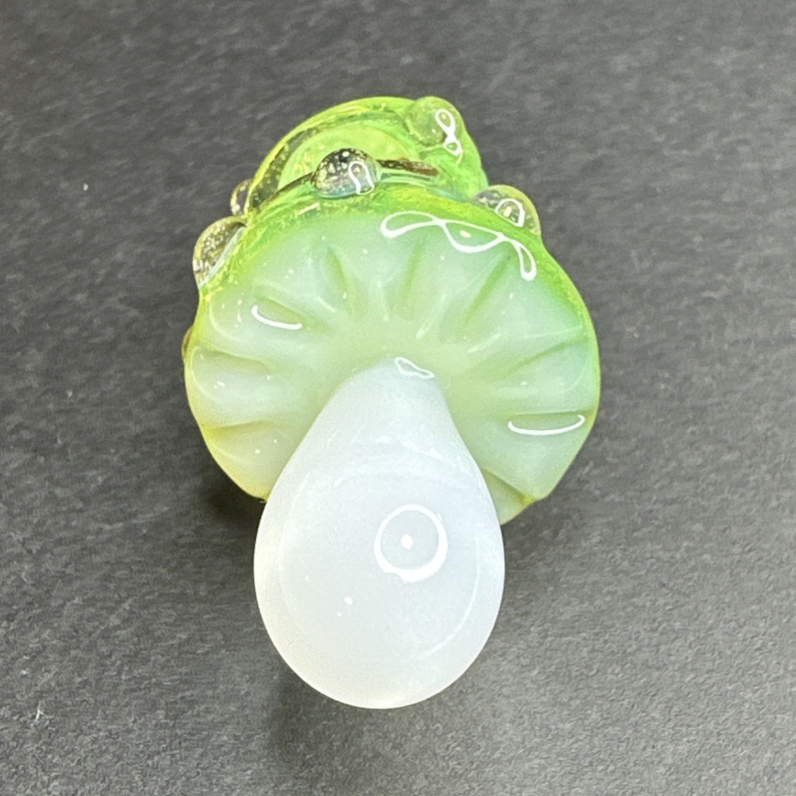 Handmade Art Glass Green Mushroom Eyeball Pendant, Bumpy Fungi Focal Bead Charm
