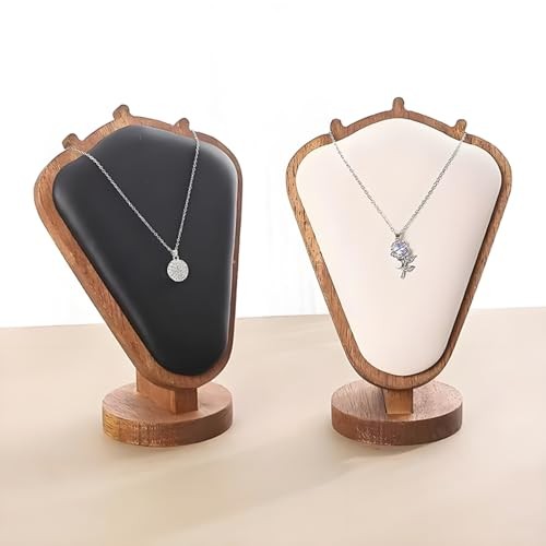Walnut Color Body Wood Necklace Display Stand with 3.3″x5.8″x8.4″ Walnut-Black