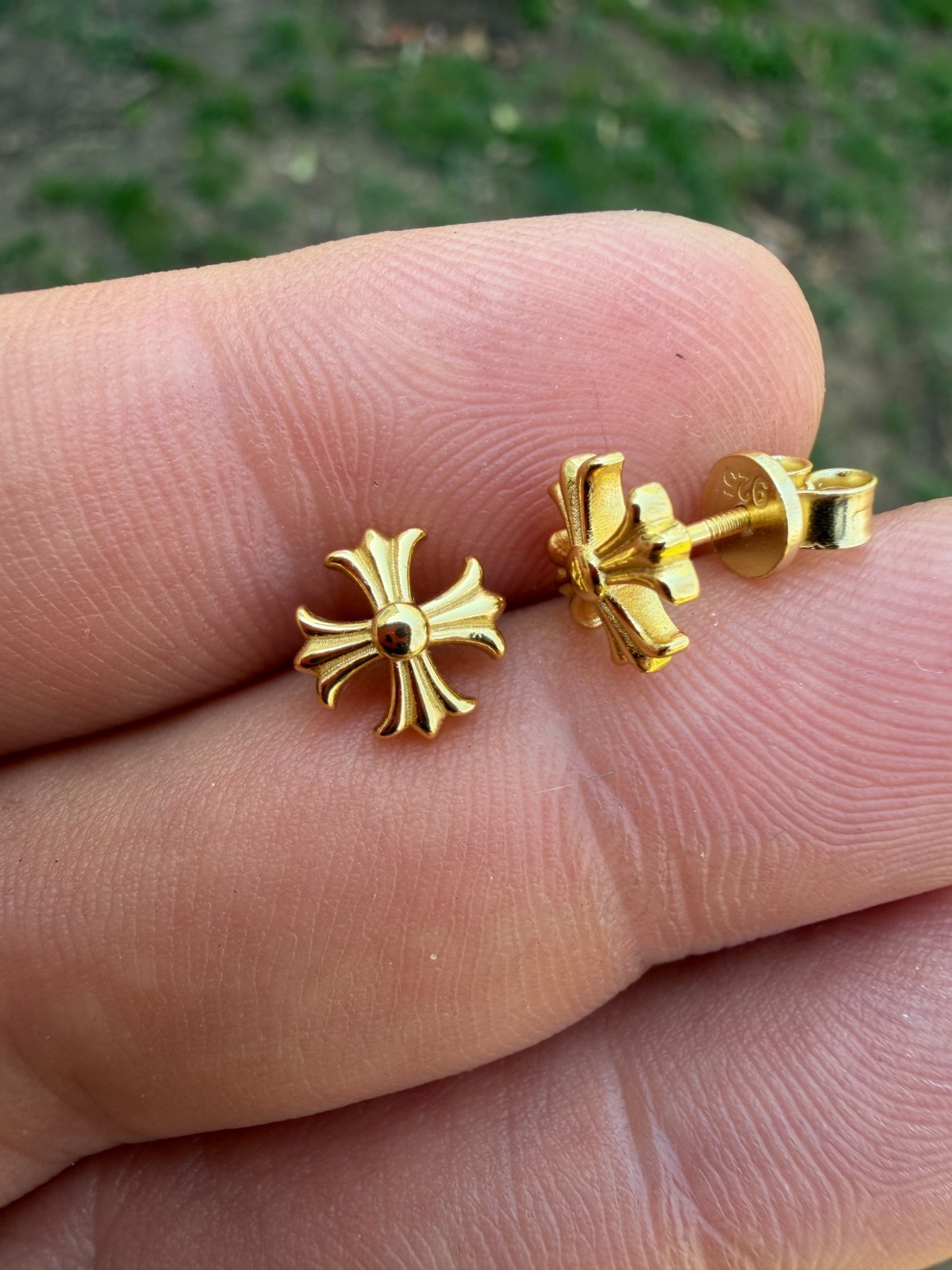 Real 14k Gold Over Solid 925 Silver Men Hearts Chrome Star Earrings Plain Studs