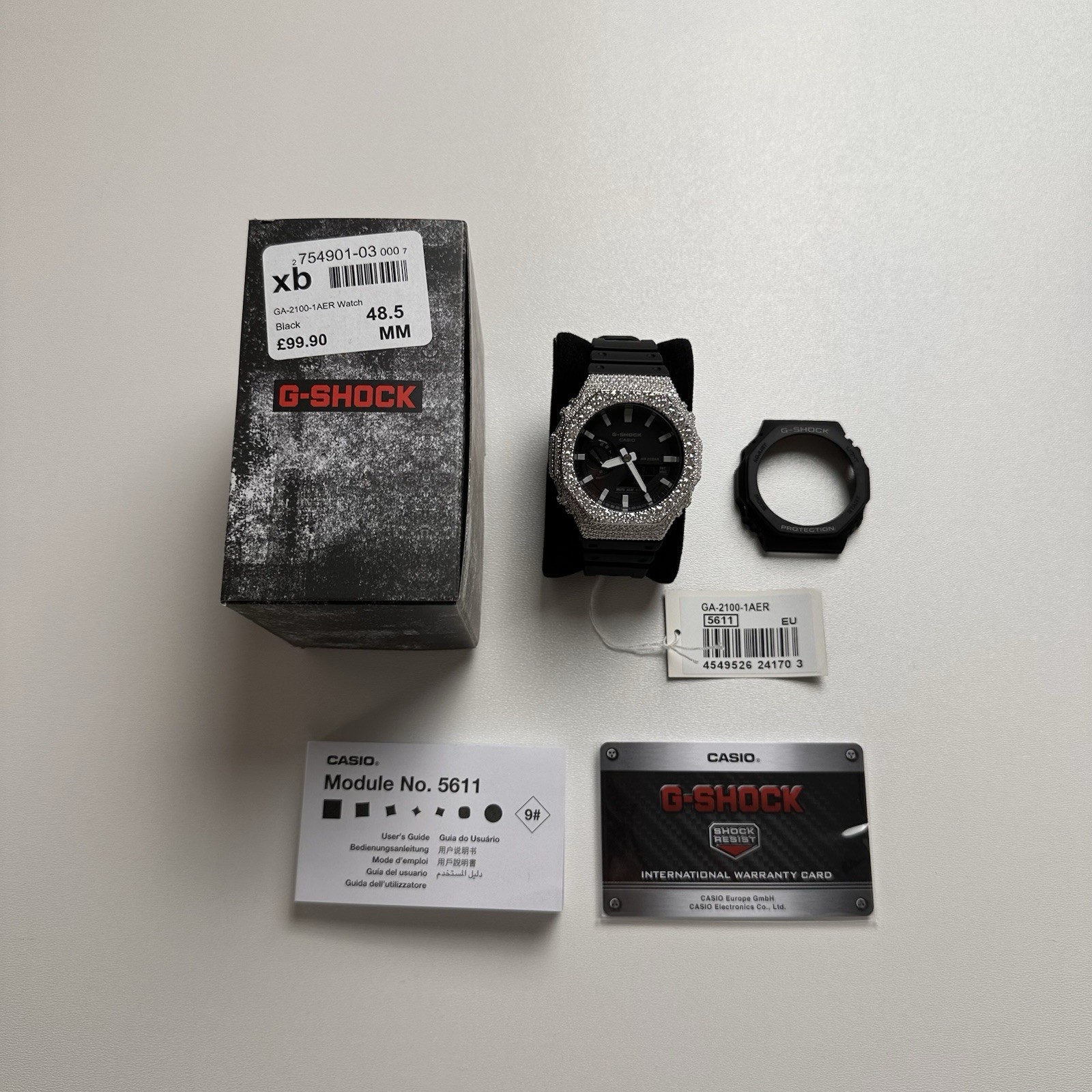 Custom Casio G-Shock GA-2100 Silver Moissanite Iced Watch New With Tags