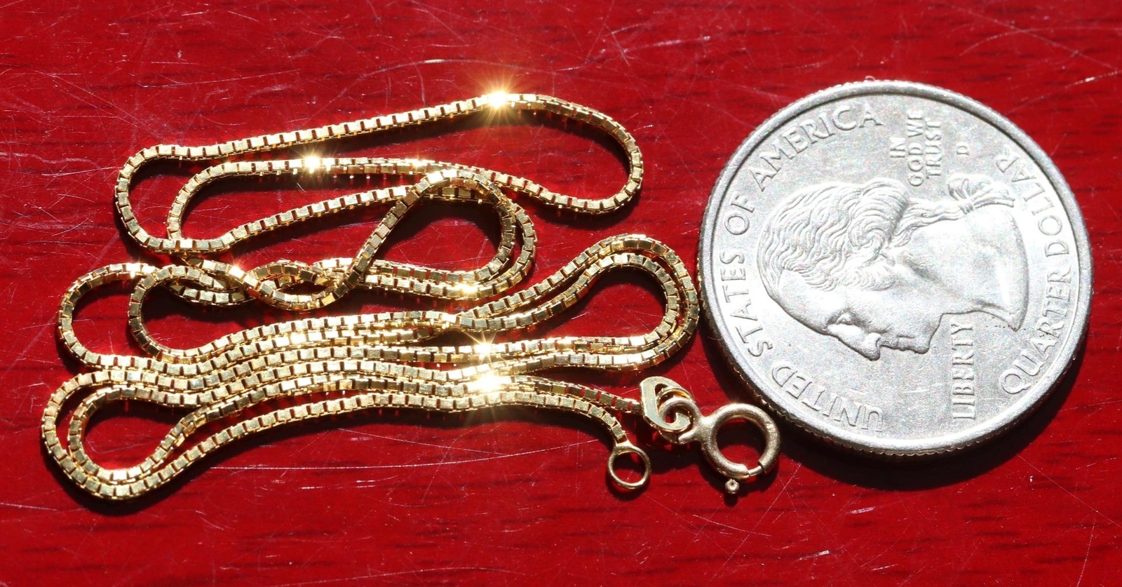 14k yellow gold necklace 18.0″ box link chain vintage handmade 2.6gr N2801